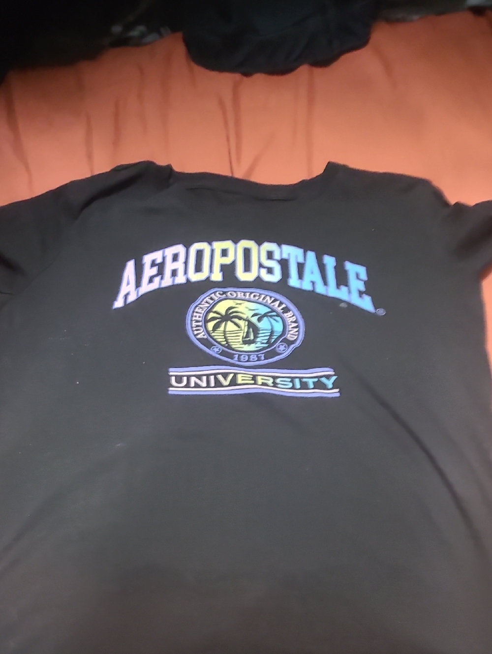 Aeropostale Black T-Shirt with Rainbow Logo